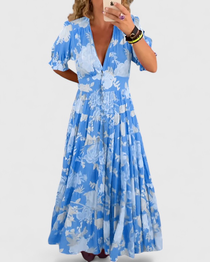 Ursula | Elegant Dress with Floral Pattern and V-Neck