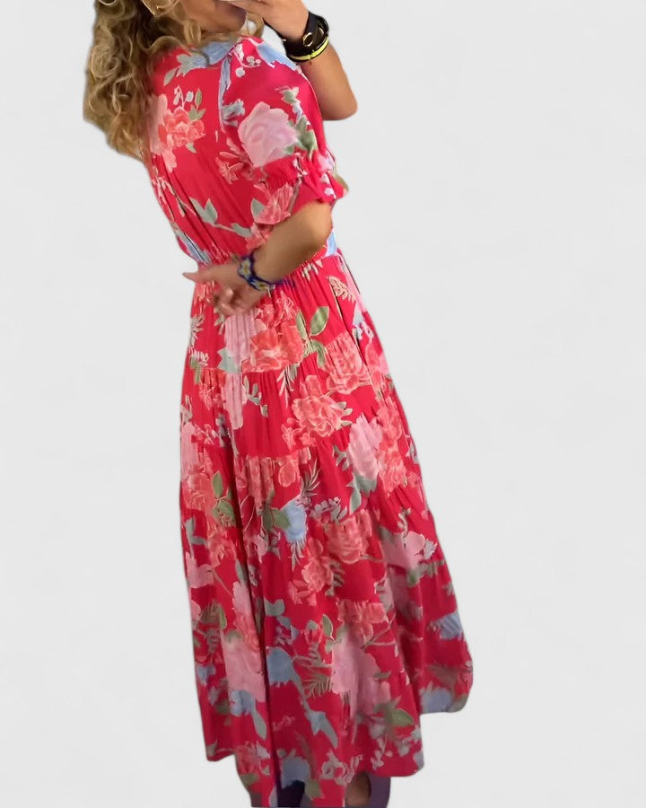 Ursula | Elegant Dress with Floral Pattern and V-Neck