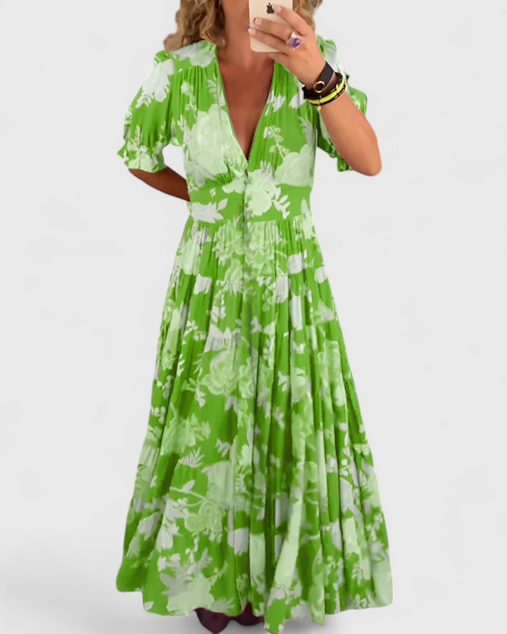 Ursula | Elegant Dress with Floral Pattern and V-Neck