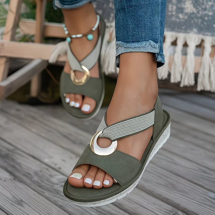 Marlenia | Flat Sandals with Metal Buckle