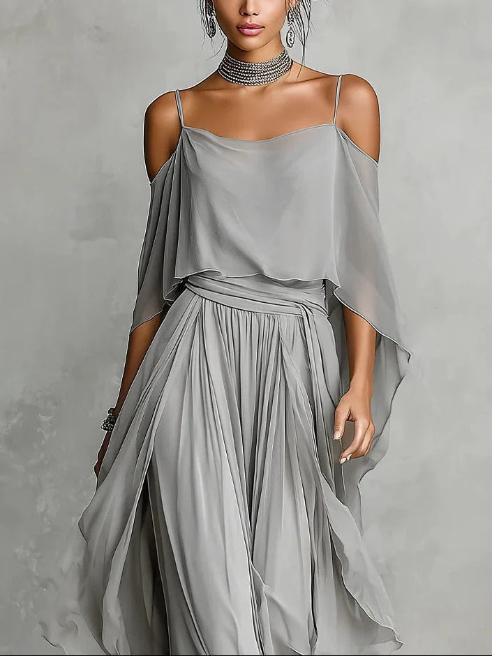 Isabela | Grey Strap Top & Flowing Trouser Set